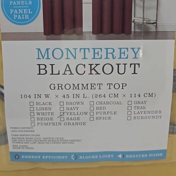 Yellow Curtains 104W x 45L Long Grommet Top 2 Panel - Picture 1 of 6